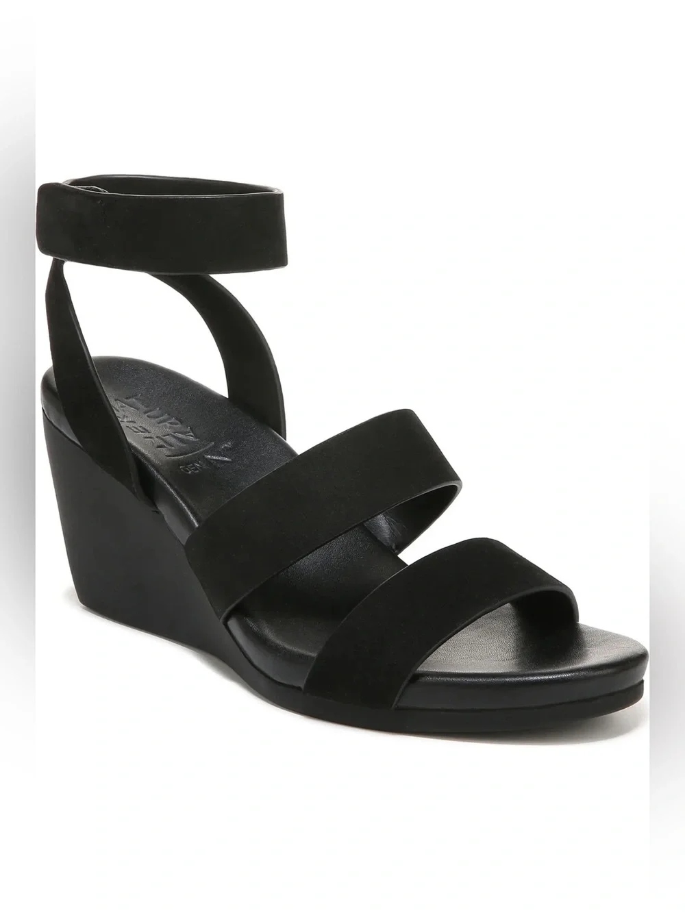 Naturalizer Gen N Ignite Lightweight Black Nubuck Leather Wedge Sandals